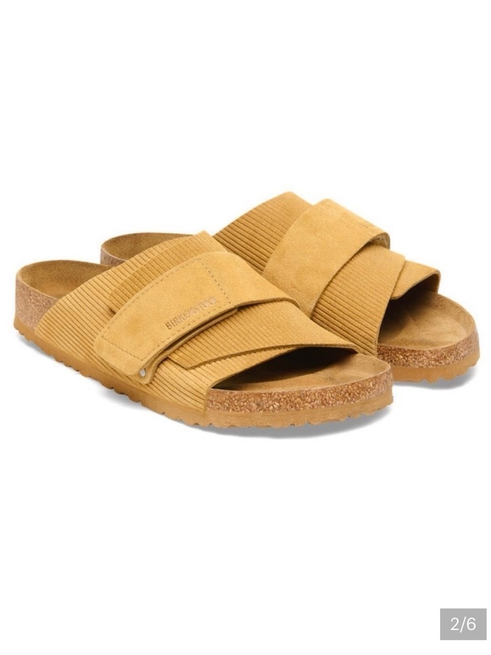 BIRKENSTOCK KYOTO SUEDE LEATHER EMBOSSED CORDUROY BROWN SLIDE SANDAL EU40/W9-9.5 - Picture 6 of 16